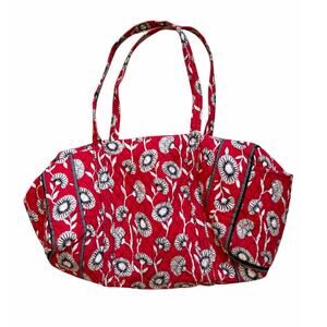 Vera Bradley Deco Daisy Weekender Duffel Bag Carry On Red Black Floral